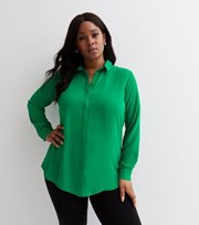 New Look Curves Green Long Sleeve Concealed Button Shirt
